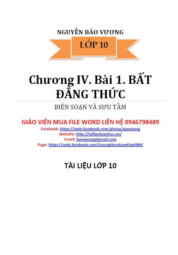 Phân dạng và bài tập chuyên đề bất đẳng thức - bất phương trình - Nguyễn Bảo Vương